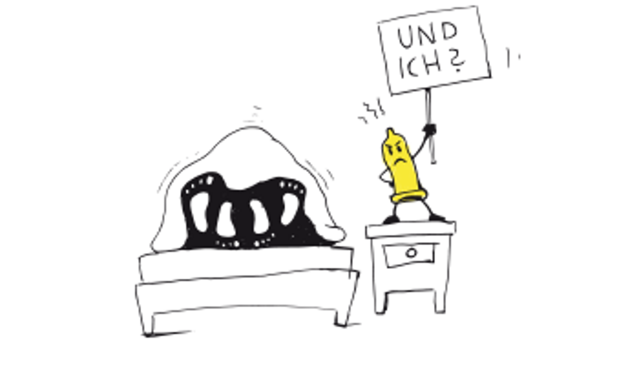 Vergessenes Kondom. Zeichnung: Kompaktmedien