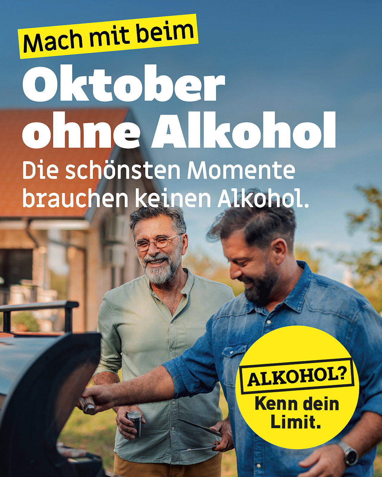 Text: "Mach mit beim Oktober ohne Alkohol. Die schönsten Momente brauchen keinen Alkohol. Alkohol? Kenn dein Limit."