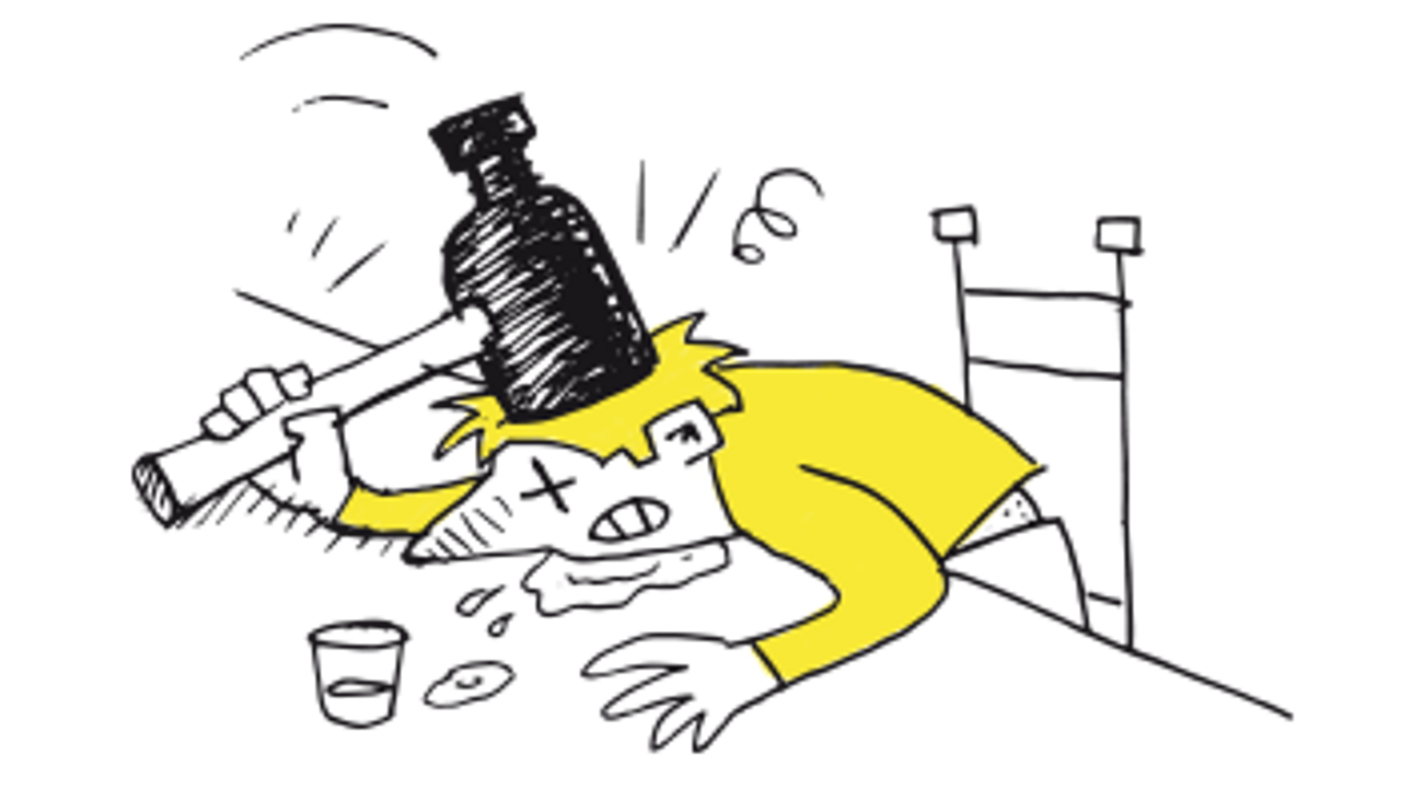 Ausgeknockter Trinker. Zeichnung: Kompaktmedien