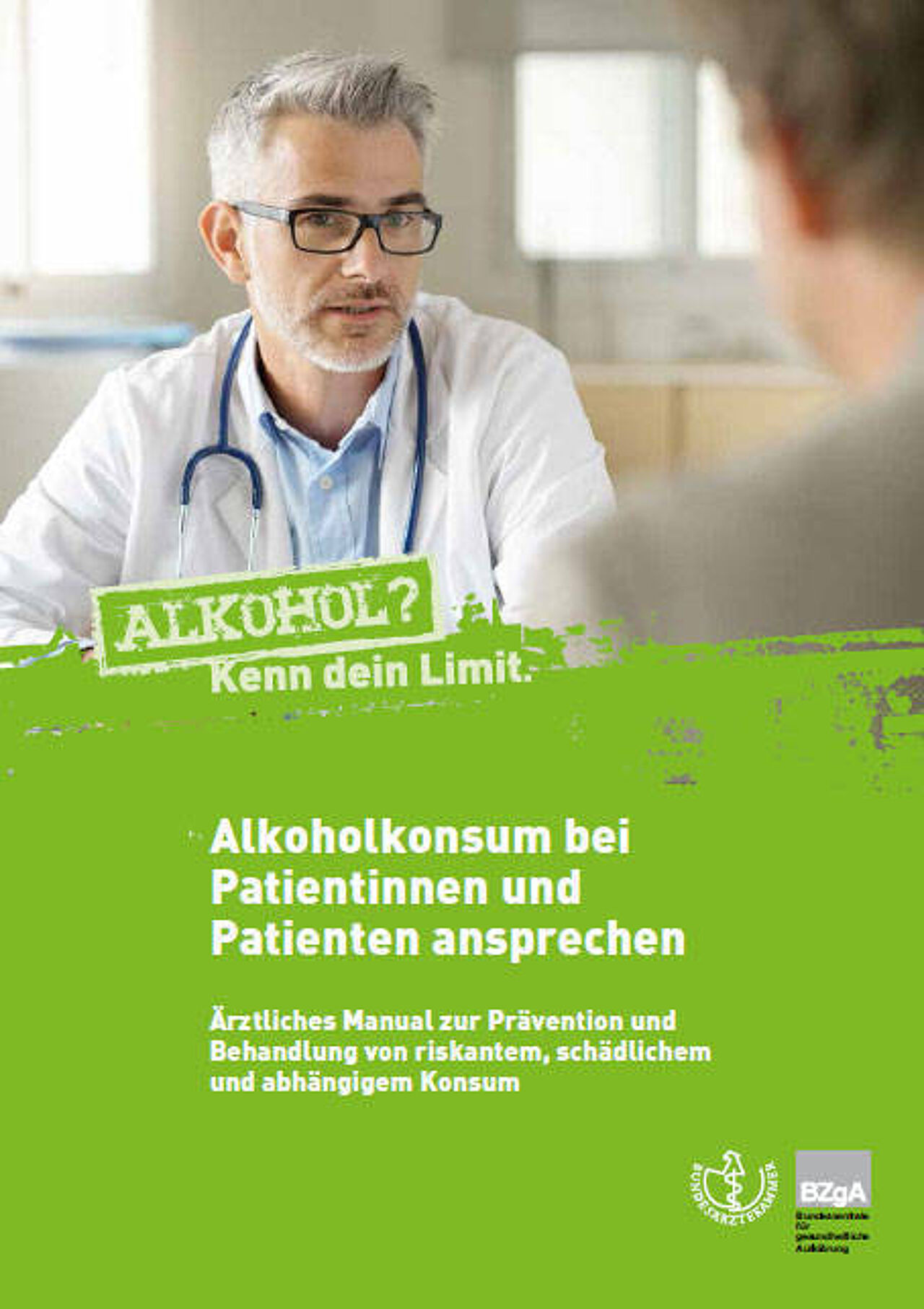 Deckblatt des Manuals „Alkoholkonsum bei Patientinnen und Patienten ansprechen“ 