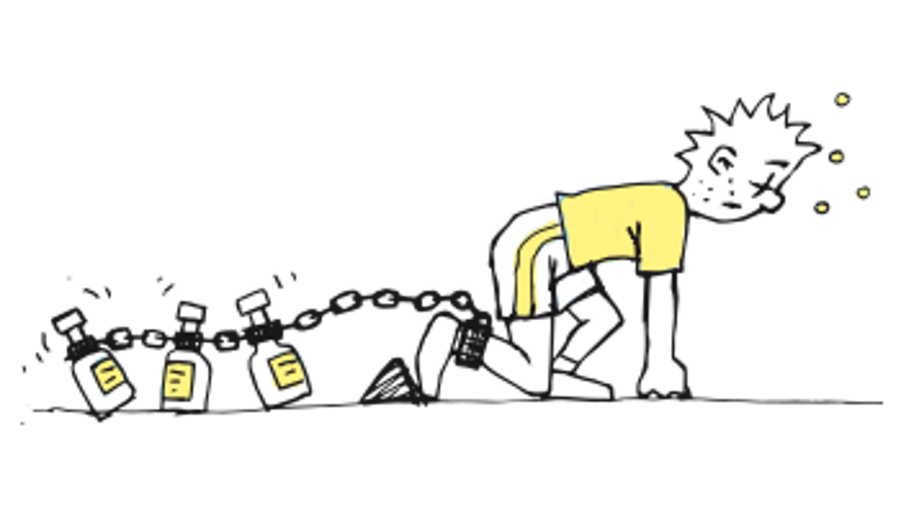 Sportler wird durch Alkohol gebremst. Zeichnung: Kompaktmedien