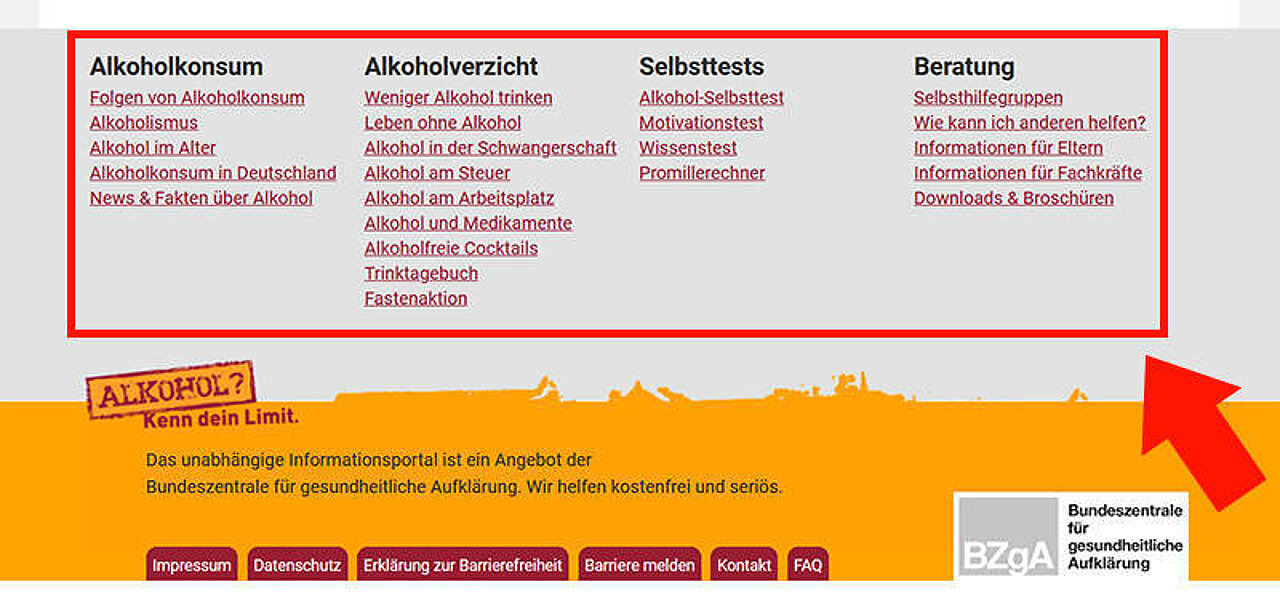 Leichte Sprache: Übersicht im Footer